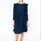 Navy Long Sleeve Ruffle Twirl Dress