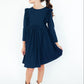 Navy Long Sleeve Ruffle Twirl Dress