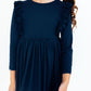 Navy Long Sleeve Ruffle Twirl Dress