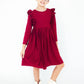Burgundy L/S Ruffle Twirl Dress