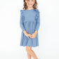 Dusty Blue Long Sleeve Ruffle Twirl Dress