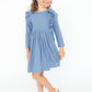 Dusty Blue Long Sleeve Ruffle Twirl Dress