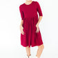 Burgundy 3/4 Sleeve Pocket Twirl Dress