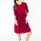 Burgundy 3/4 Sleeve Pocket Twirl Dress