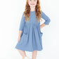 Dusty Blue 3/4 Sleeve Pocket Twirl Dress