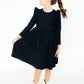 Black Long Sleeve Ruffle Twirl Dress