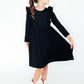 Black Long Sleeve Ruffle Twirl Dress