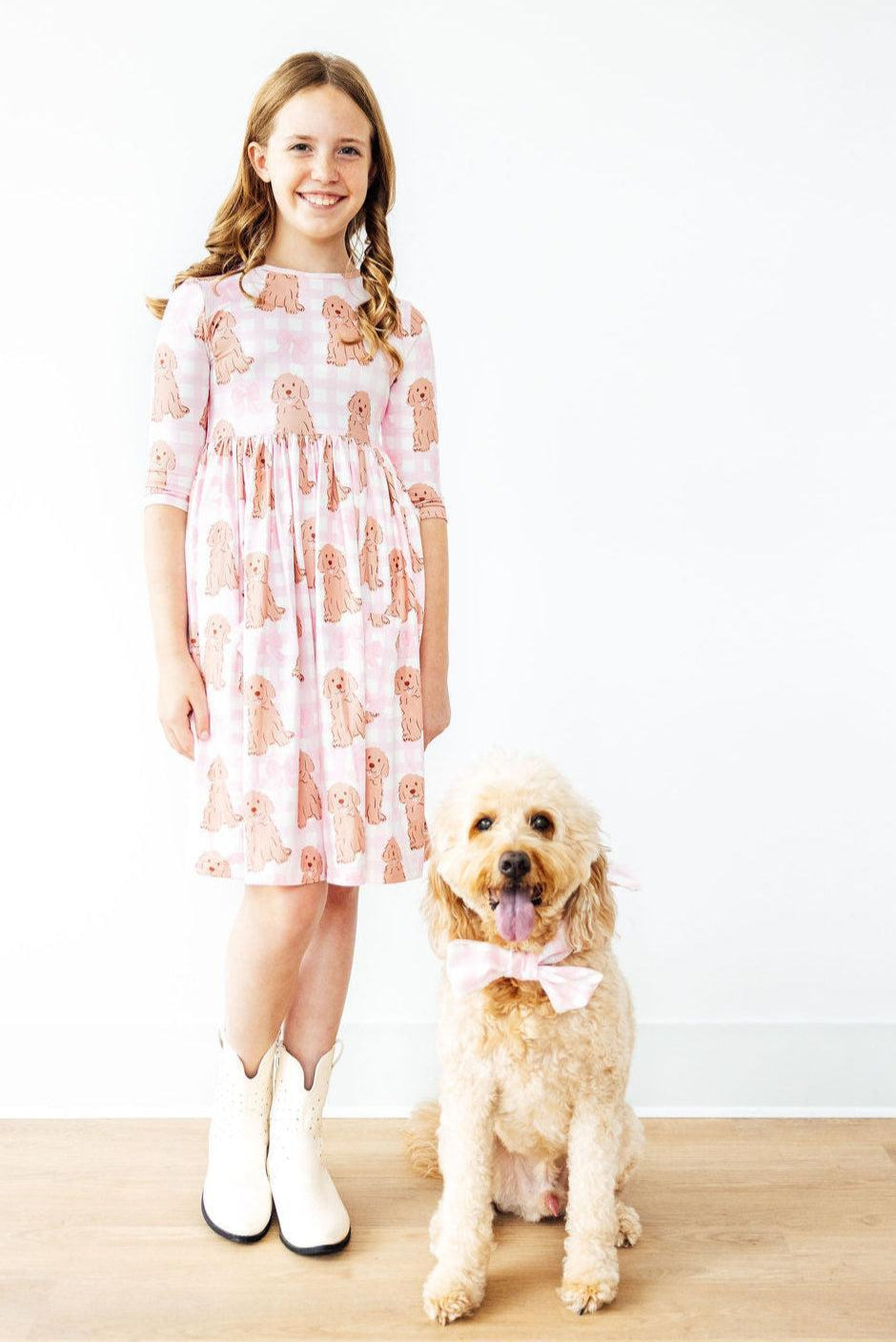 Goldendoodle 3/4 Sleeve Pocket Twirl Dress