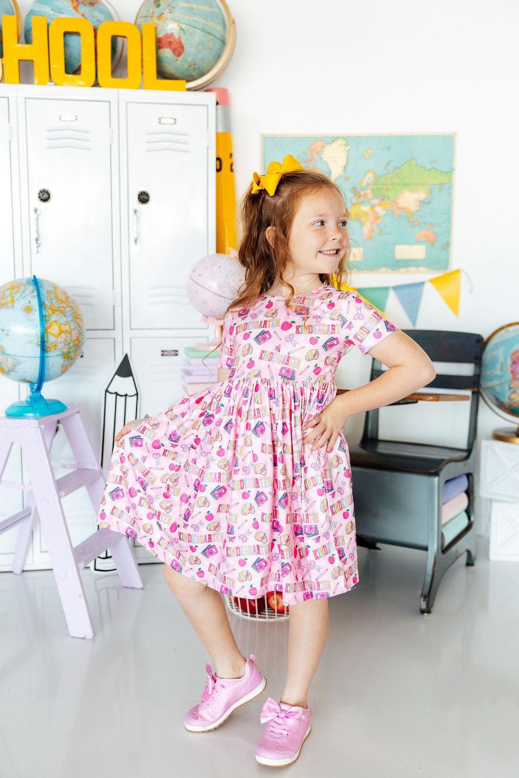 Kindergarten Short Sleeve Pocket Twirl Dress