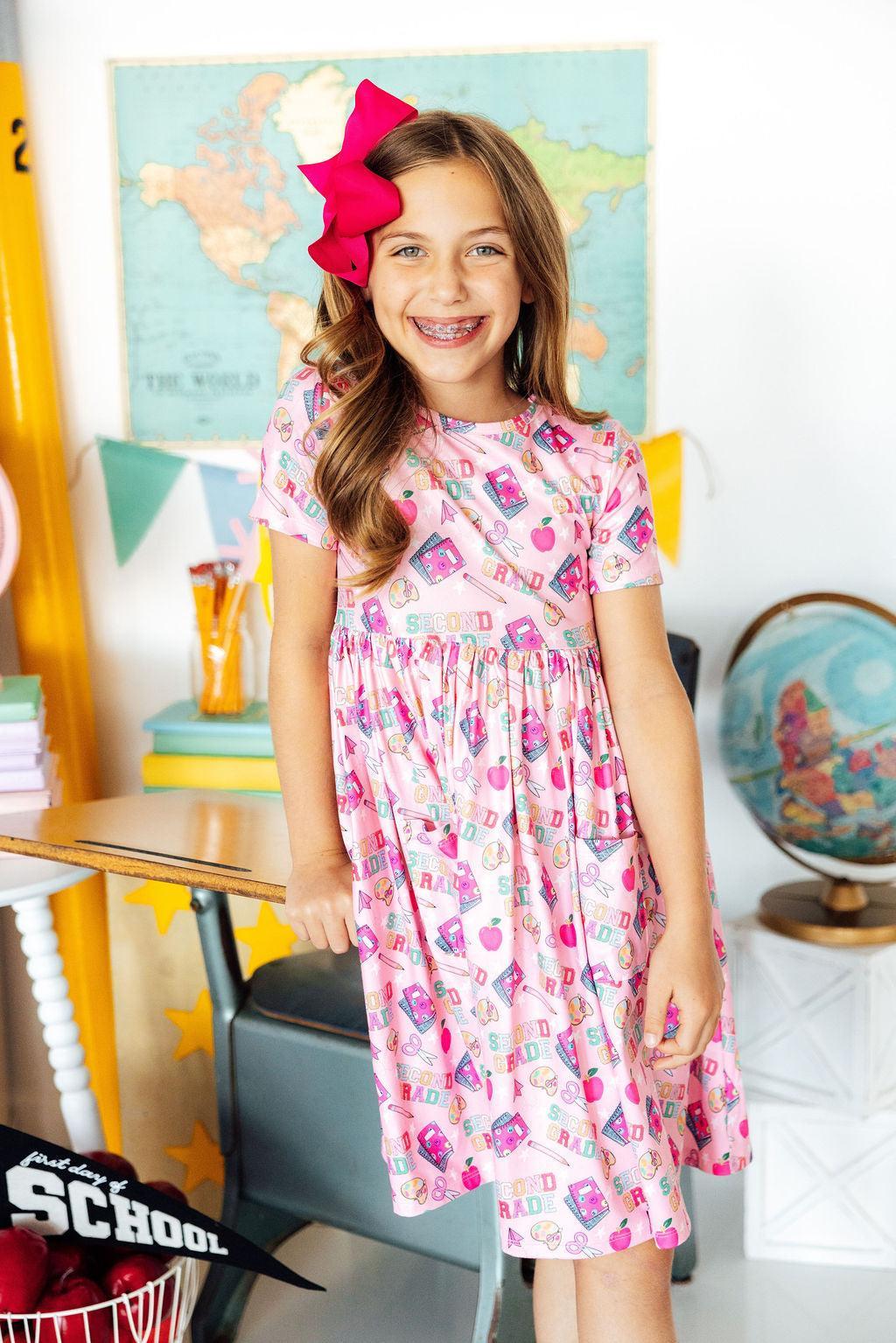 2nd Grade Short Sleeve Pocket Twirl Dress