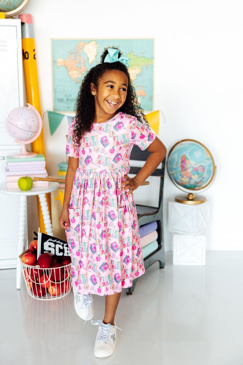 1st Grade Short Sleeve Pocket Twirl Dress