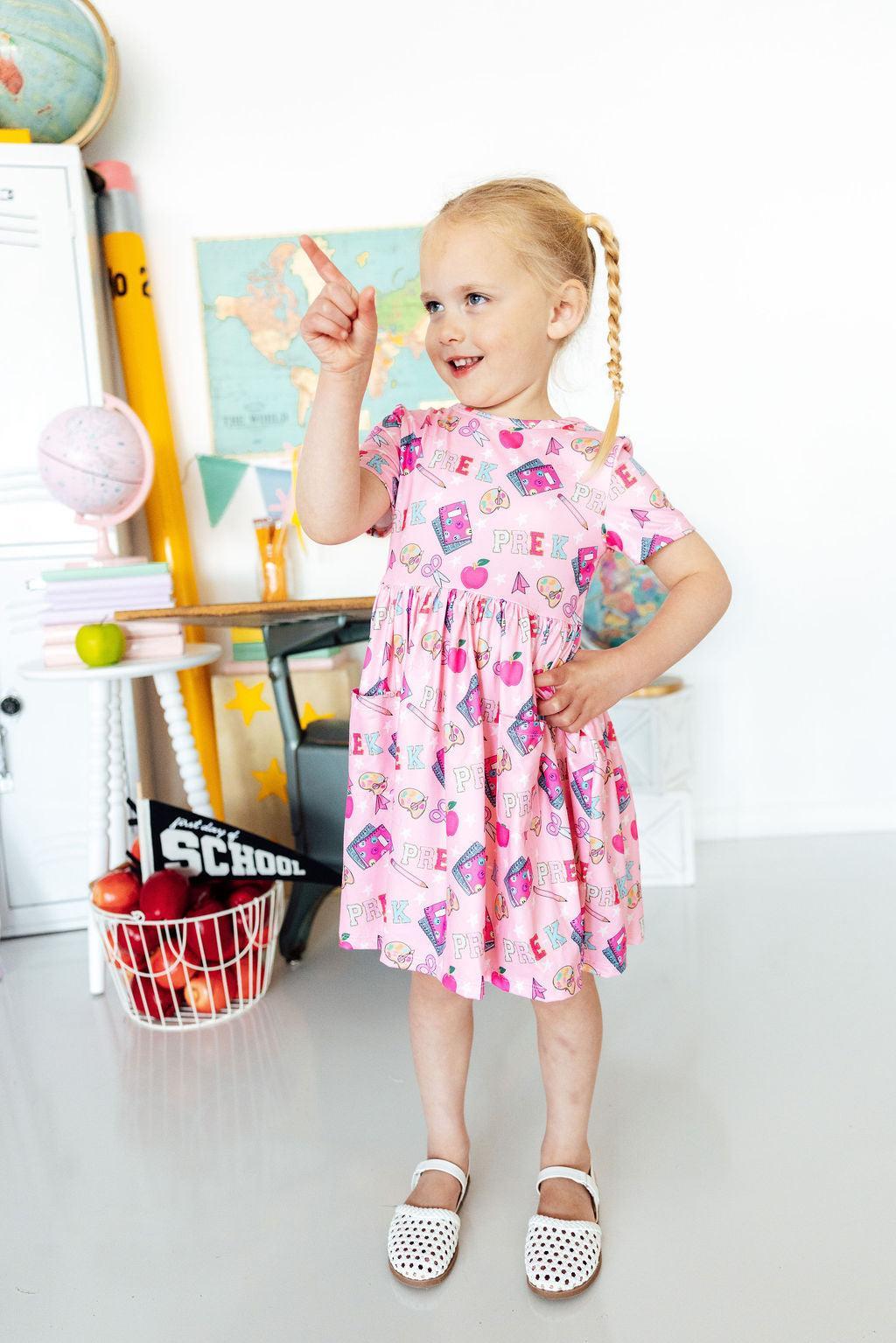 Pre-K Short Sleeve Pocket Twirl Dress