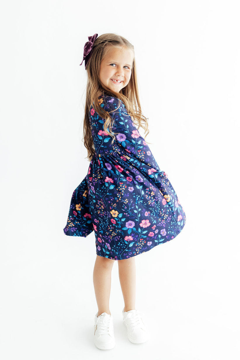Botanical Beauty Long Sleeve Pocket Twirl Dress