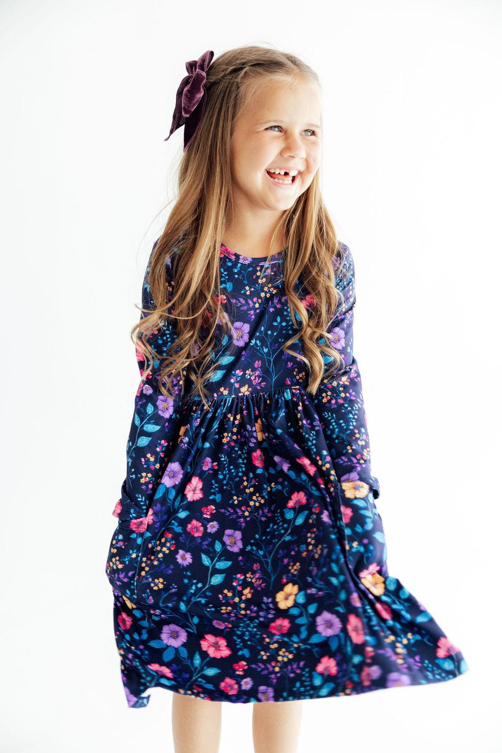 Botanical Beauty Long Sleeve Pocket Twirl Dress