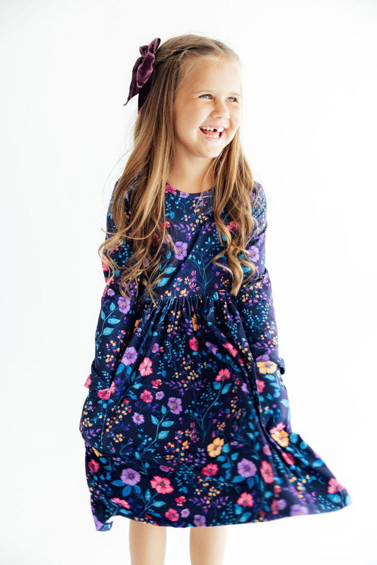 Botanical Beauty Long Sleeve Pocket Twirl Dress
