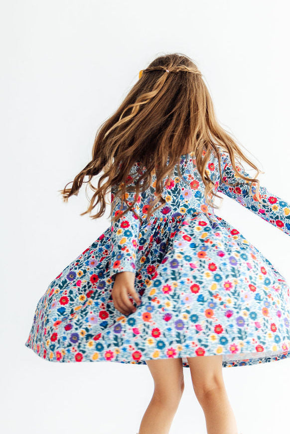 Vintage Floral Long Sleeve Pocket Twirl Dress