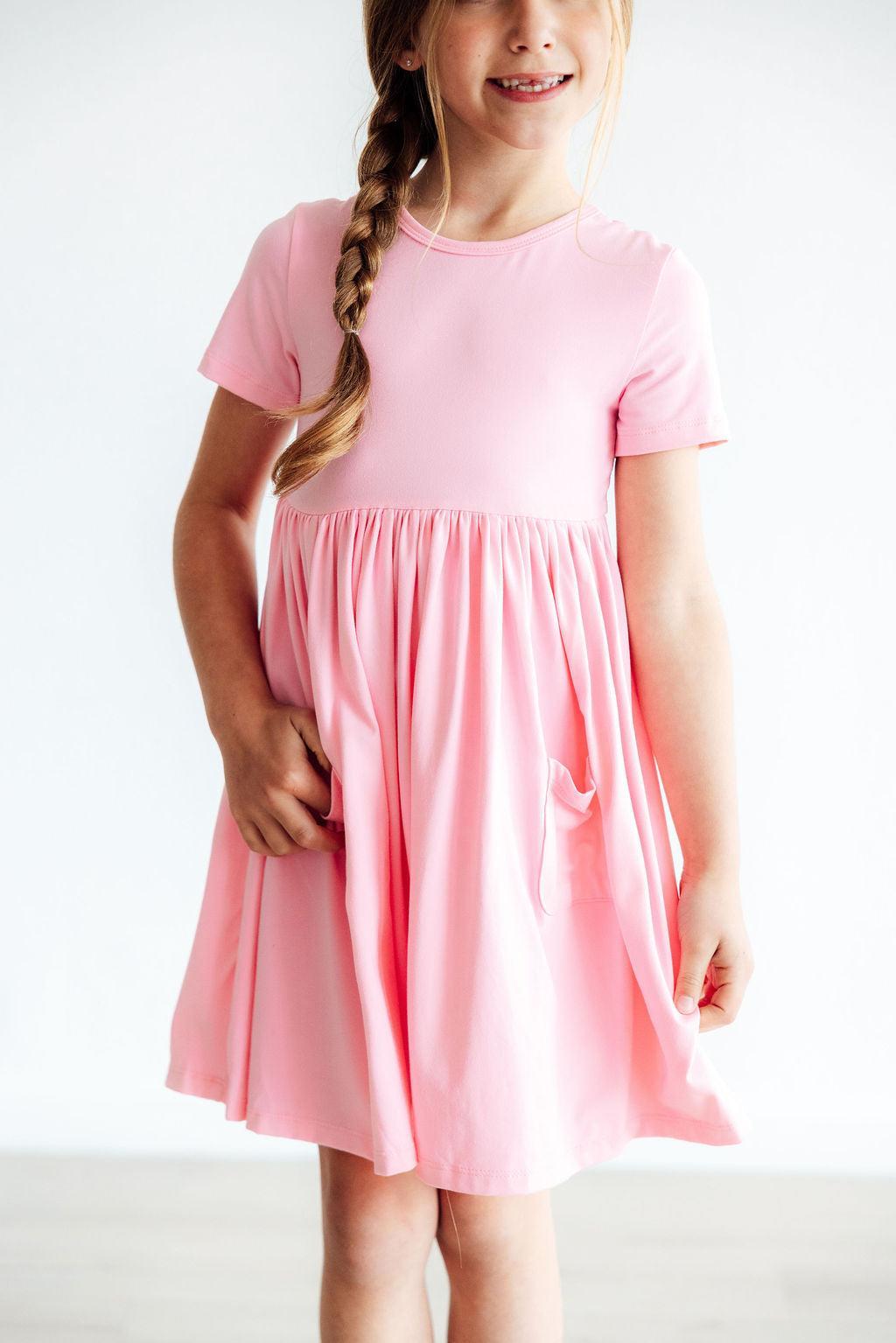 Bubblegum Pink Short Sleeve Pocket Twirl Dress