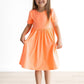 Neon Coral Short Sleeve Pocket Twirl Dress