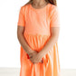 Neon Coral Short Sleeve Pocket Twirl Dress