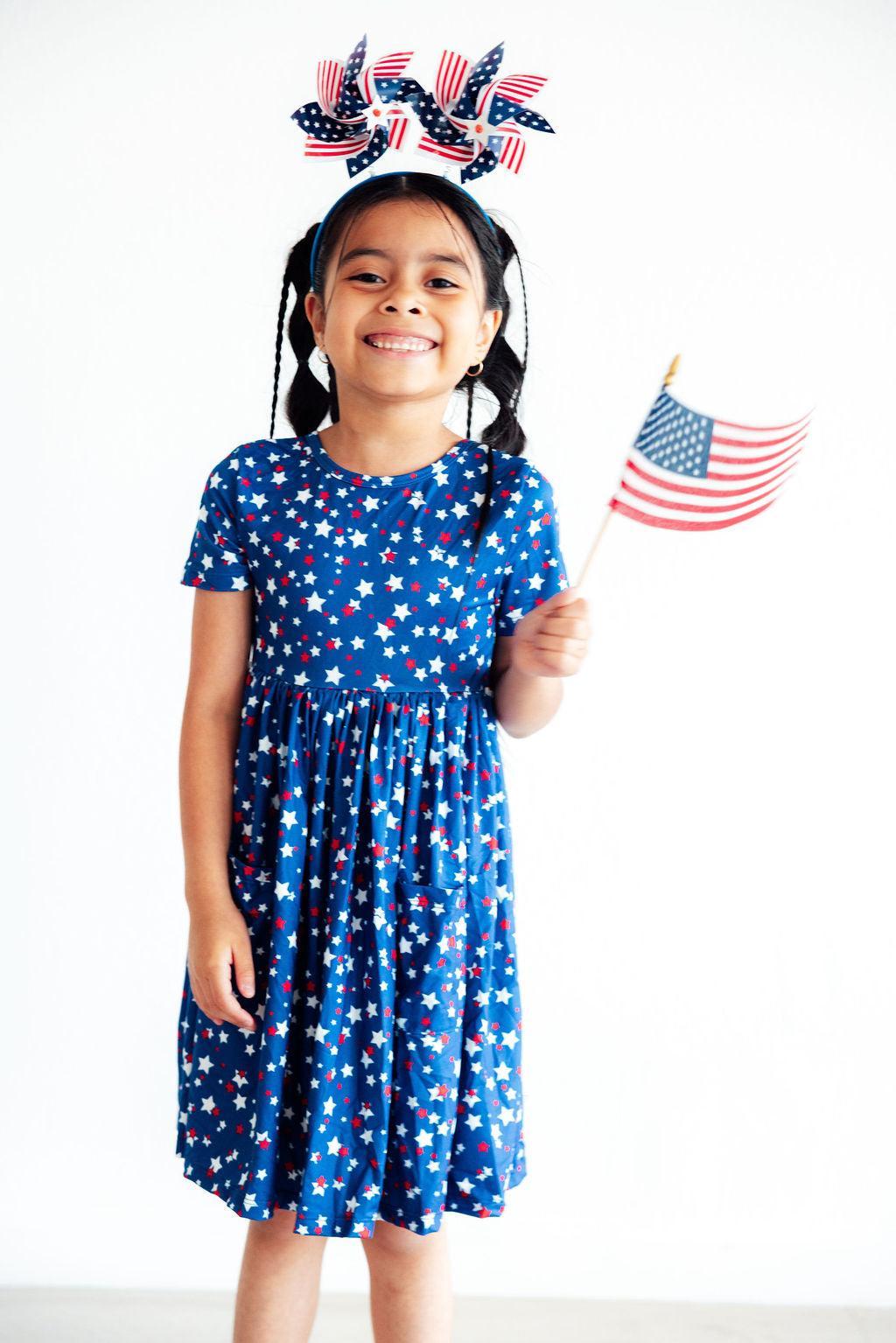 Star Bright Short Sleeve Pocket Twirl Dress