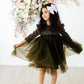 Olive Shimmer 3/4 Sleeve Tutu Dress