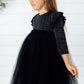 Black Shimmer 3/4 Sleeve Tutu Dress