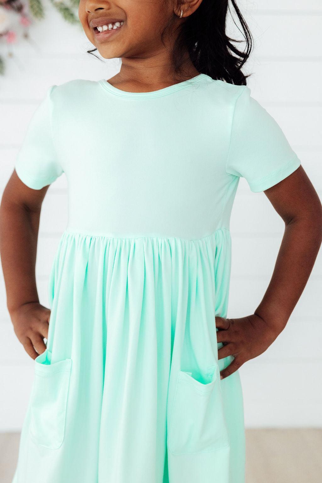 Pastel Green Short Sleeve Pocket Twirl Dress