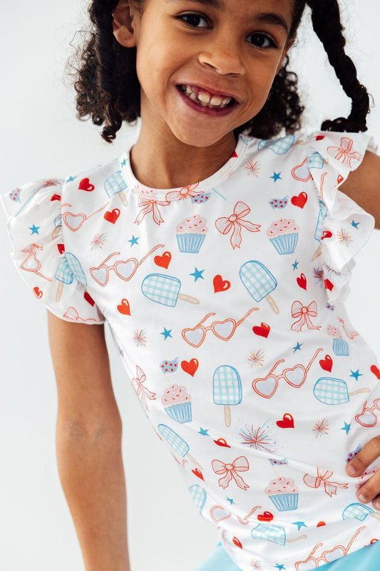 Red, White, & Sweet Short Sleeve Ruffle Tee