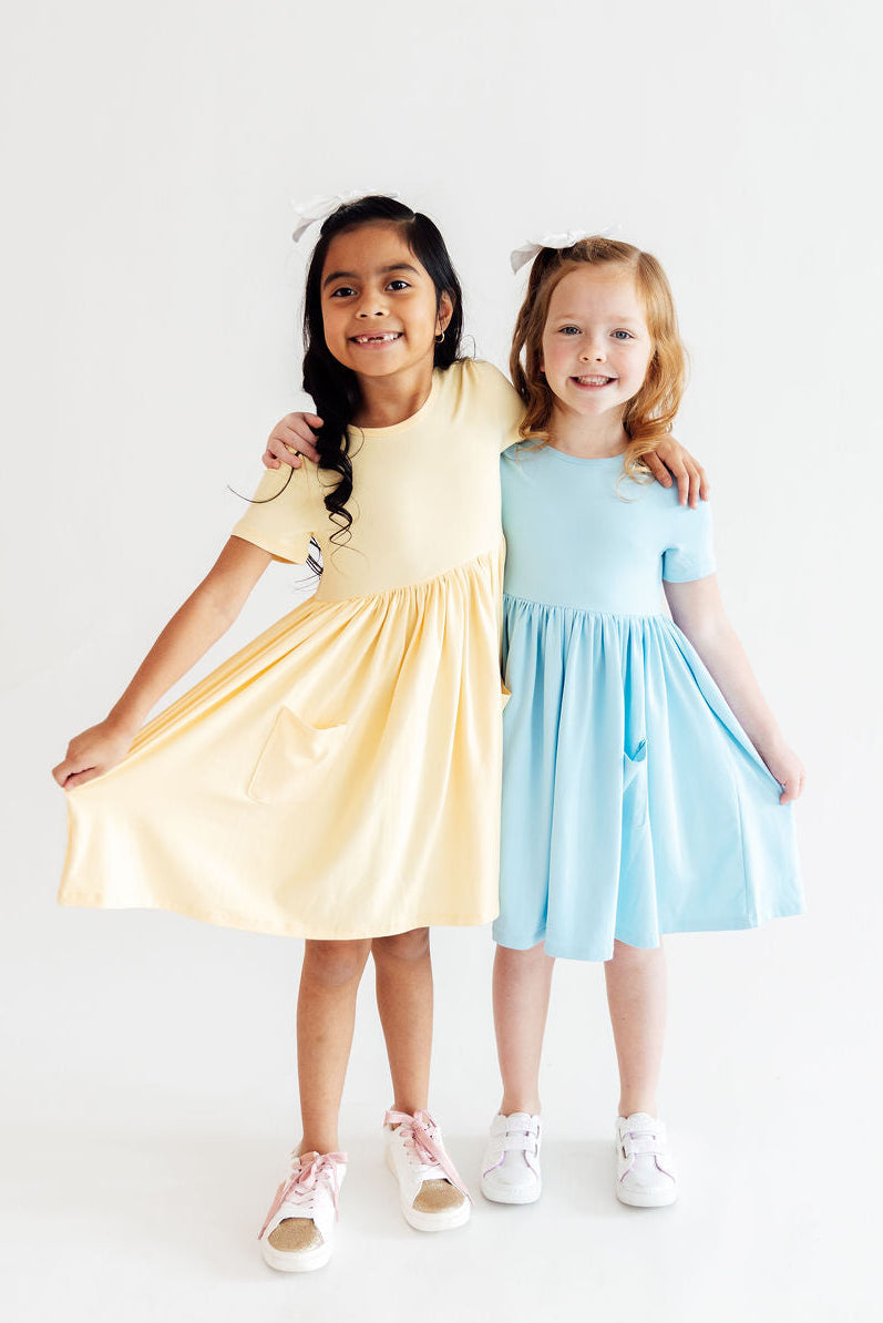 Butter Yellow Short Sleeve Pocket Twirl Dress