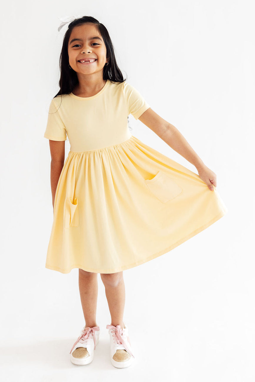Butter Yellow Short Sleeve Pocket Twirl Dress