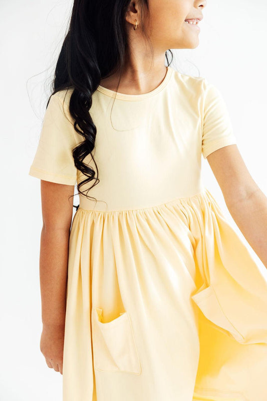 Butter Yellow Short Sleeve Pocket Twirl Dress