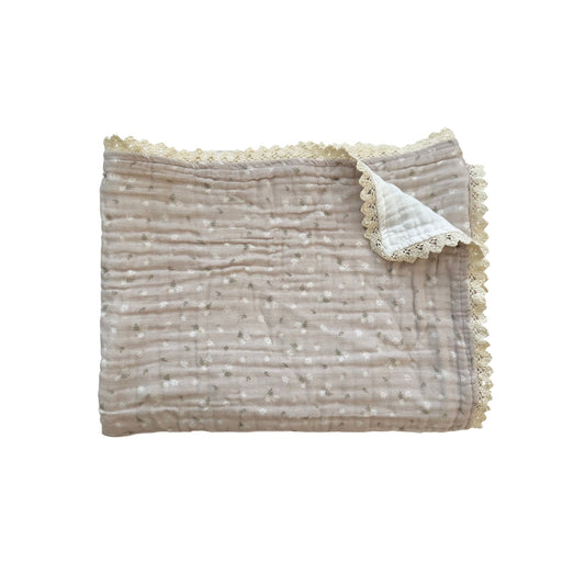 Muslin 6 Layer Blanket - White Tiny Floral