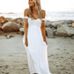 Odella Off Shoulder Dress: Smocked Maxi in Off White