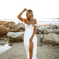 Odella Off Shoulder Dress: Smocked Maxi in Off White