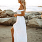 Odella Off Shoulder Dress: Smocked Maxi in Off White