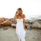 Odella Off Shoulder Dress: Smocked Maxi in Off White