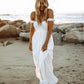 Odella Off Shoulder Dress: Smocked Maxi in Off White