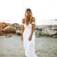 Odella Off Shoulder Dress: Smocked Maxi in Off White