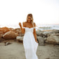 Odella Off Shoulder Dress: Smocked Maxi in Off White