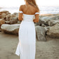 Odella Off Shoulder Dress: Smocked Maxi in Off White