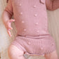 Organic Knit Romper - Mauve Pom