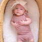 Organic Knit Romper - Mauve Pom