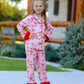 Christmas Bow Girls Pajama Set with Furry Trim