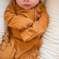 Ruffle Zipper One Piece - Caramel Ribbed