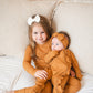 Ruffle Zipper One Piece - Caramel Ribbed