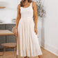 Scoop Neck Pleated Skirt Midi Tank Dress