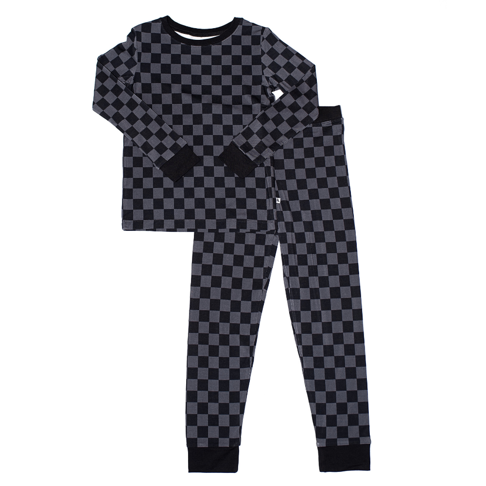 Black & Gray Checkered Two-Piece Pajama Set