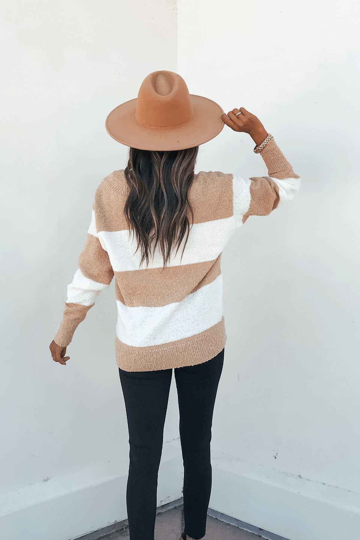 Tan and Ivory Striped Sweater