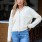 Tan Striped Hooded Zip Up Sweater