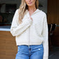 Tan Striped Hooded Zip Up Sweater